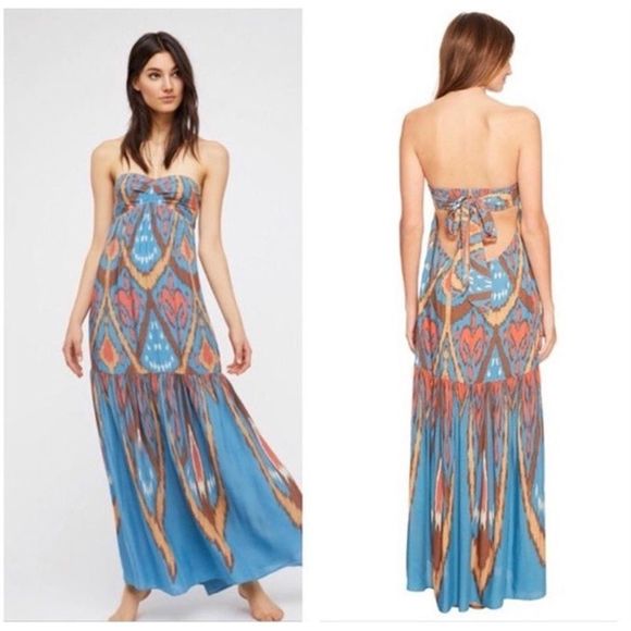 Free People Strapless Mojave Boho Maxi Dress Size M - Picture 3 of 14